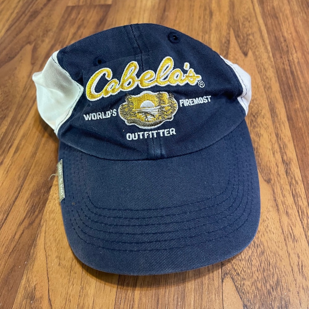 Cabelas Hat Mens OSFA Navy White Cotton Baseball Cap Adjustable Fishing Outdoor